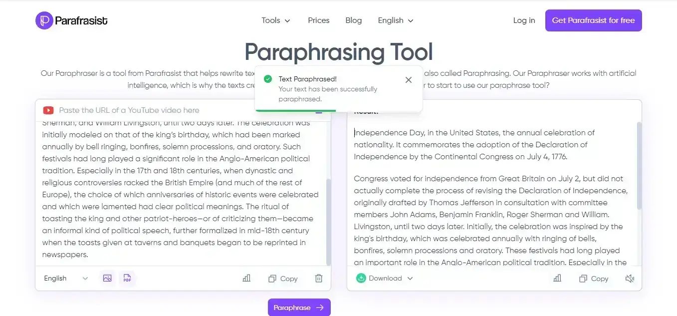 Paraphrased text on Parafrasist's Paraphrasing tool