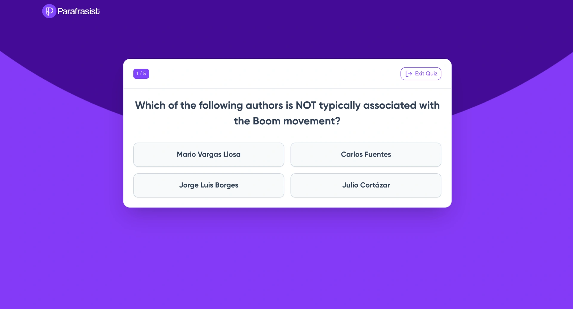 Julio Cortazar Quiz on ParafraQuiz
