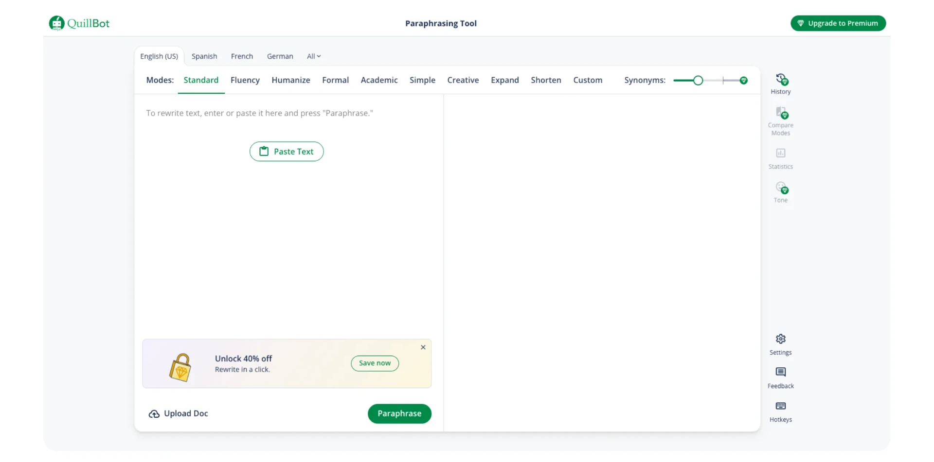 A screenshot of Quillbot's paraphrasing tool