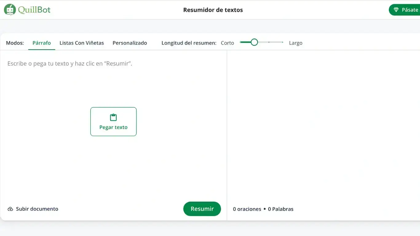 Página principal de Quillbot