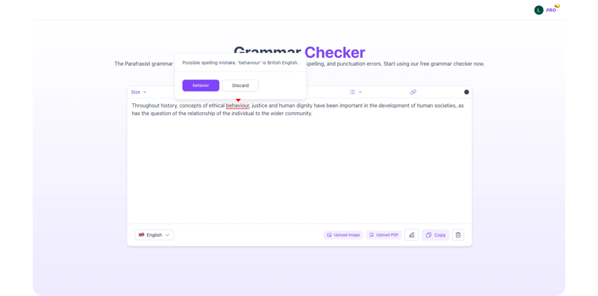 Parafrasist's grammar checker