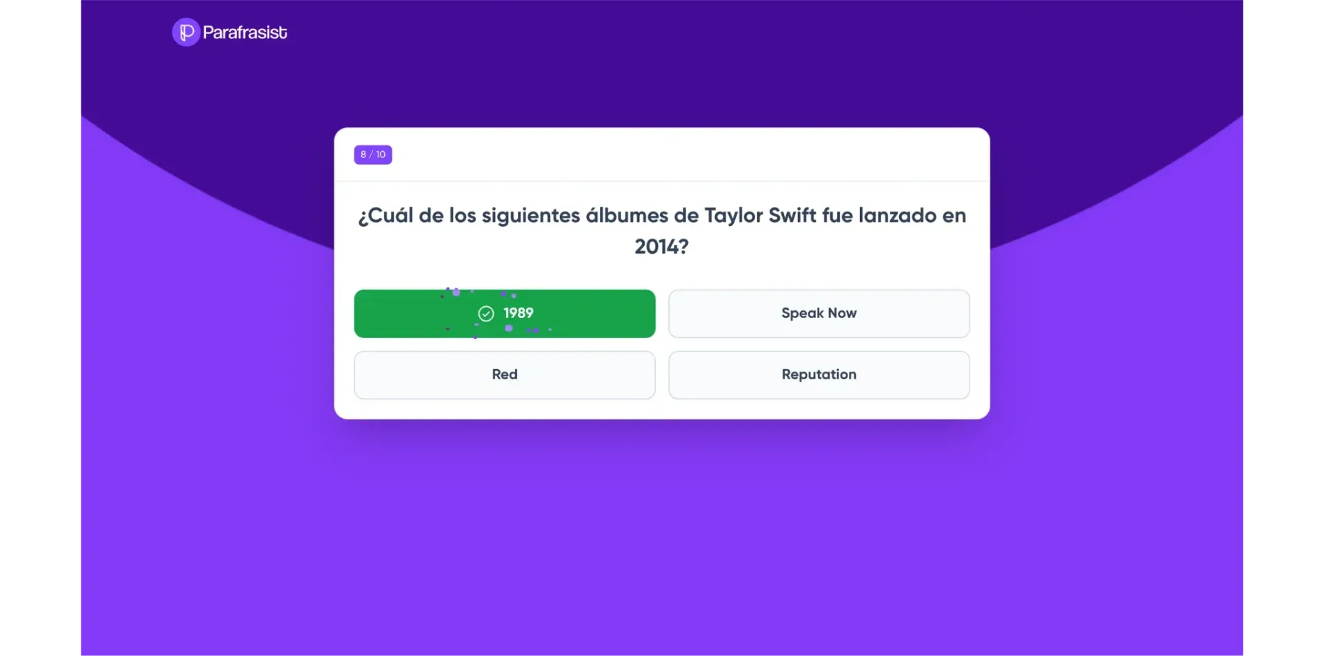 Quiz de Taylor Swift en vista de Practicar