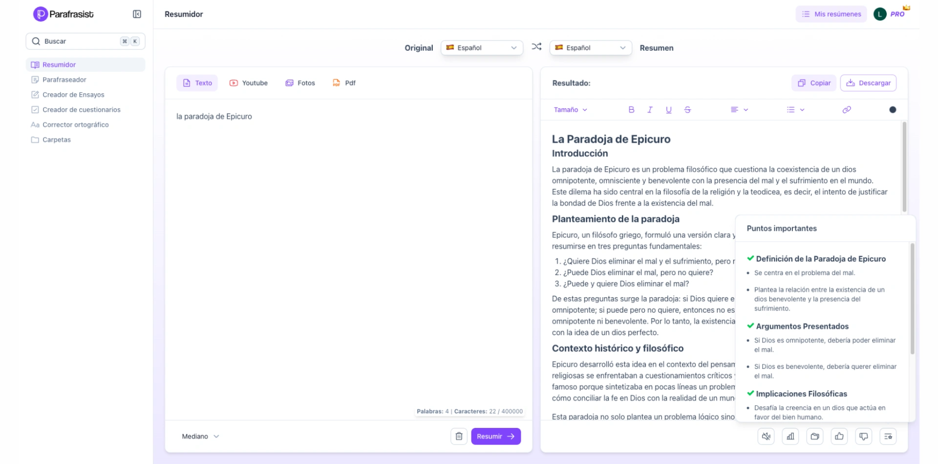 Resumen de la paradoja de Epicuro