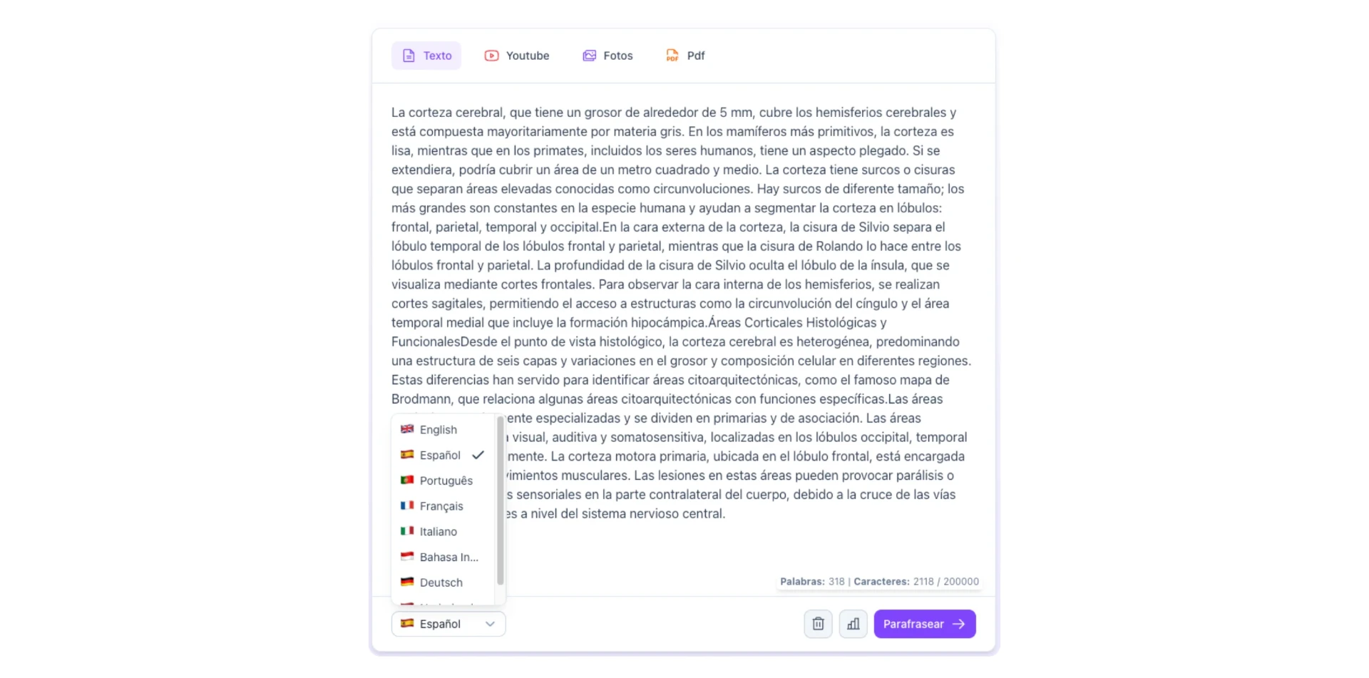 Parafraseador de Parafrasist en más de 5 idiomas