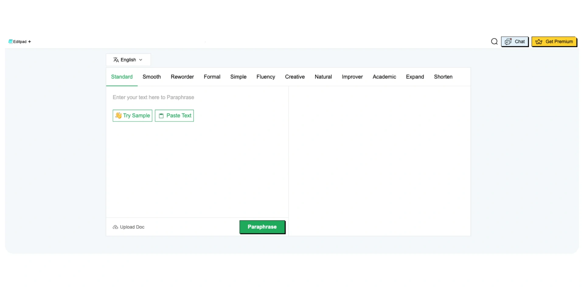 A screenshot of Editpad's paraphrasing tool