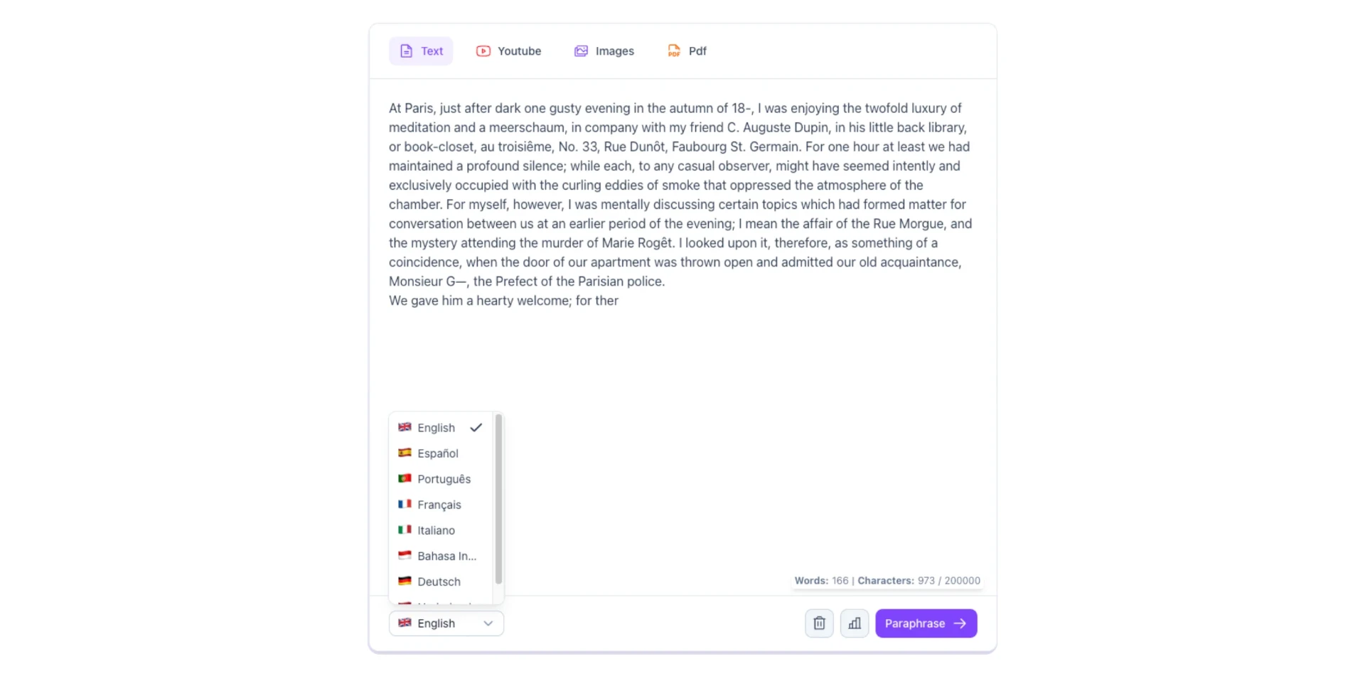 Parafrasist's paraphraser in over 5 languages
