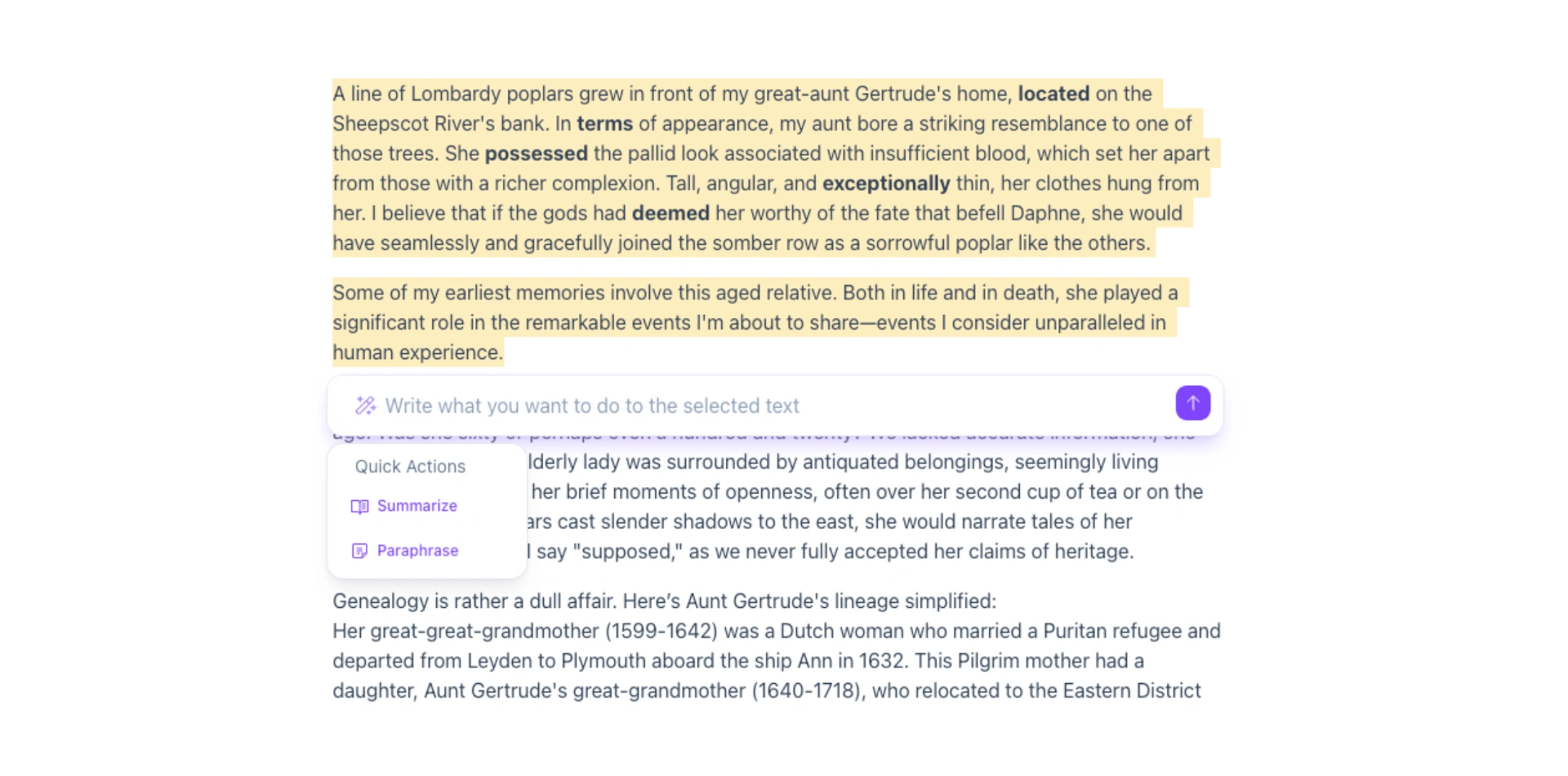 Partial text selected