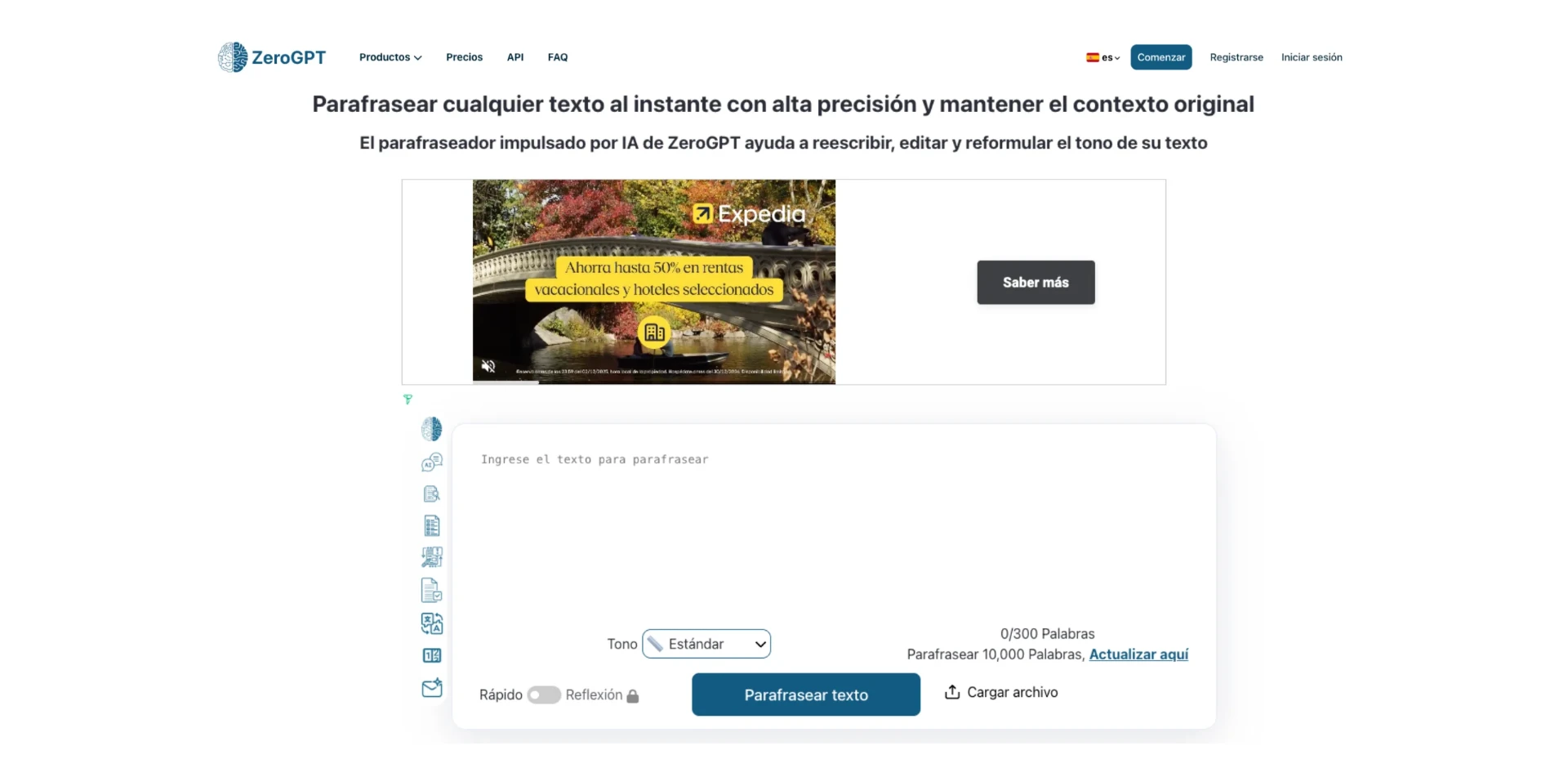 Captura de pantalla de ZeroGPT