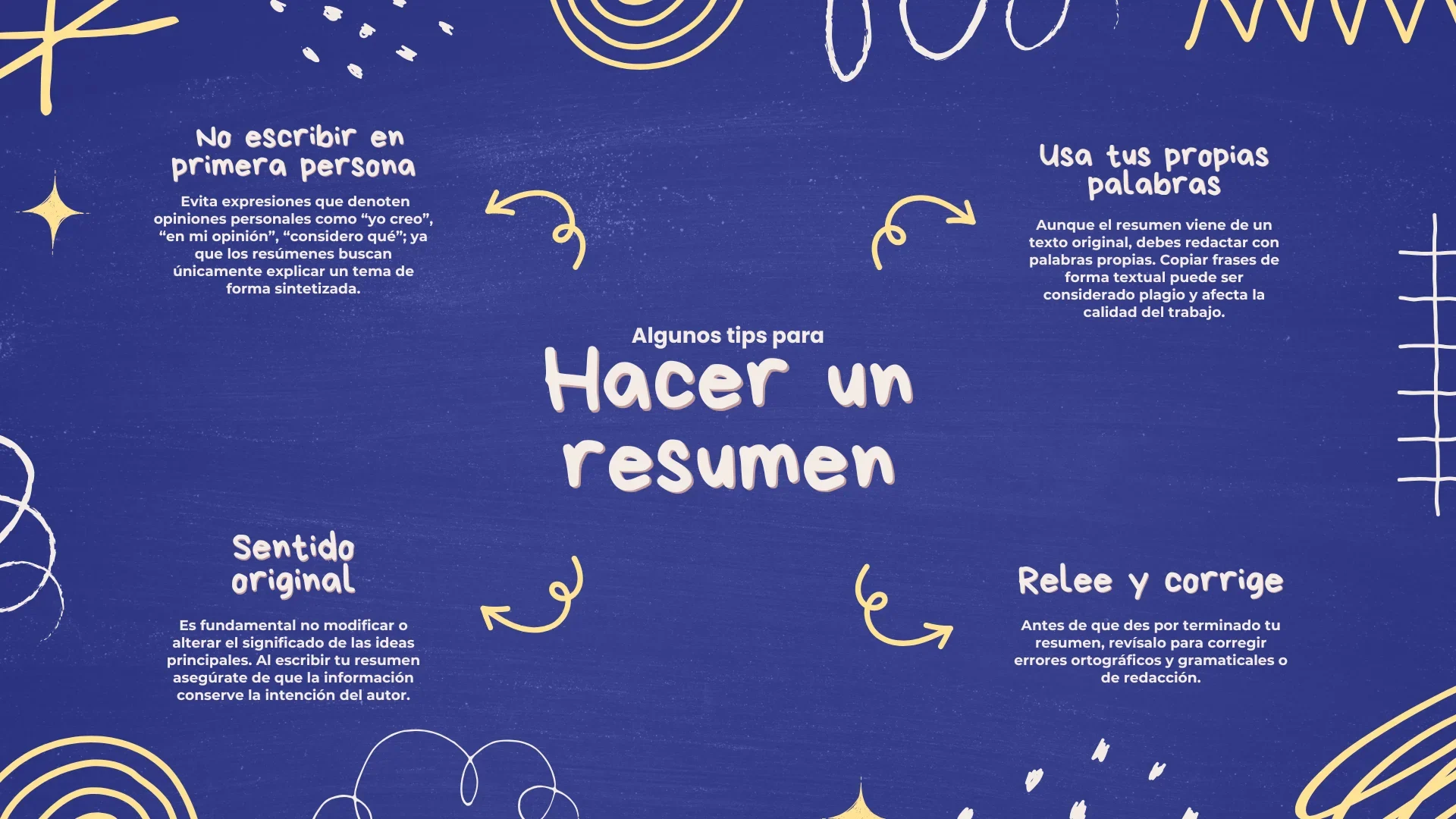 Mapa mental con tips y estrategias para elaborar un resumen efectivo