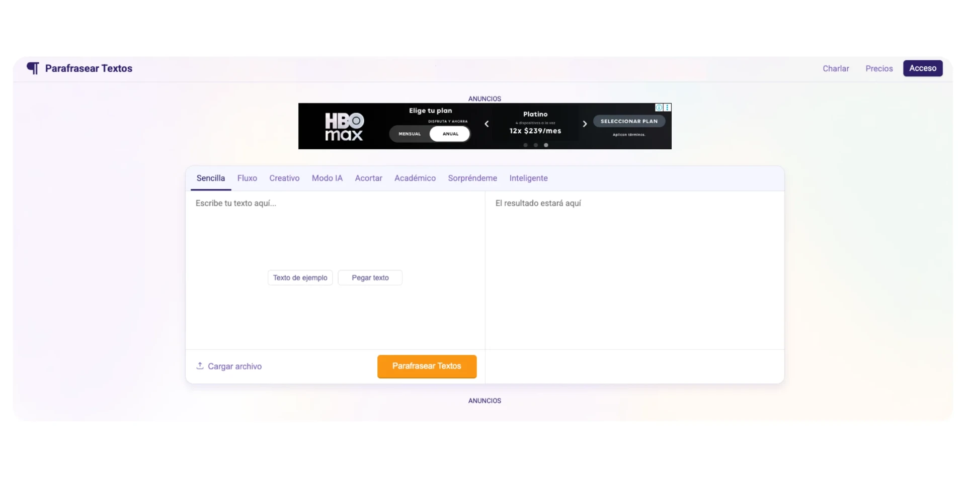 Captura de pantalla de Parafrasear Textos