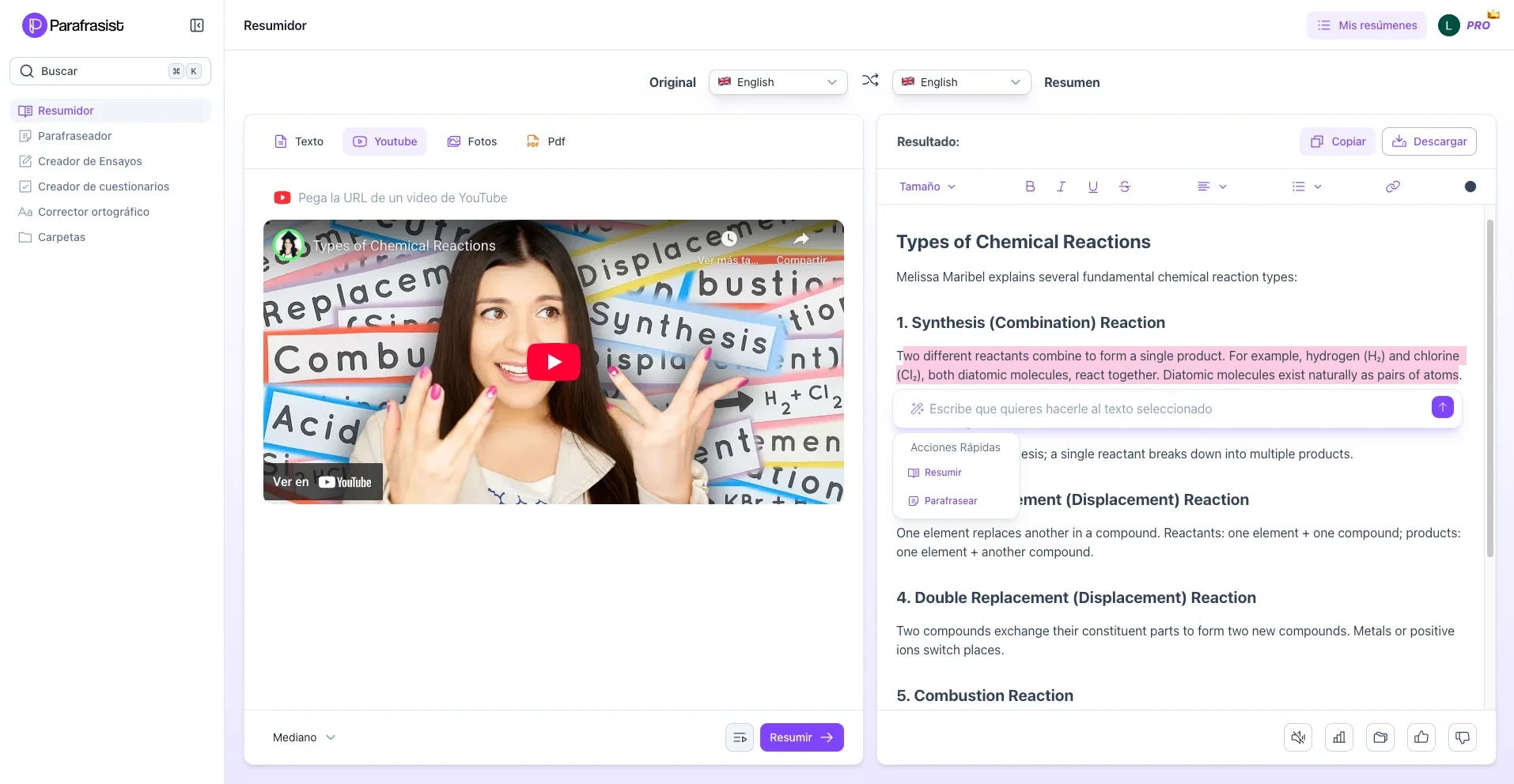 Summary of a YouTube video created with the Parafrasist online summarizing tool