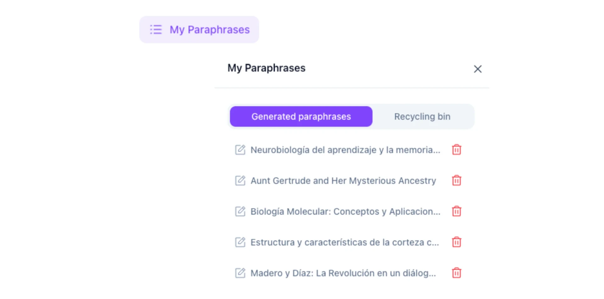 Record of your past paraphrased texts