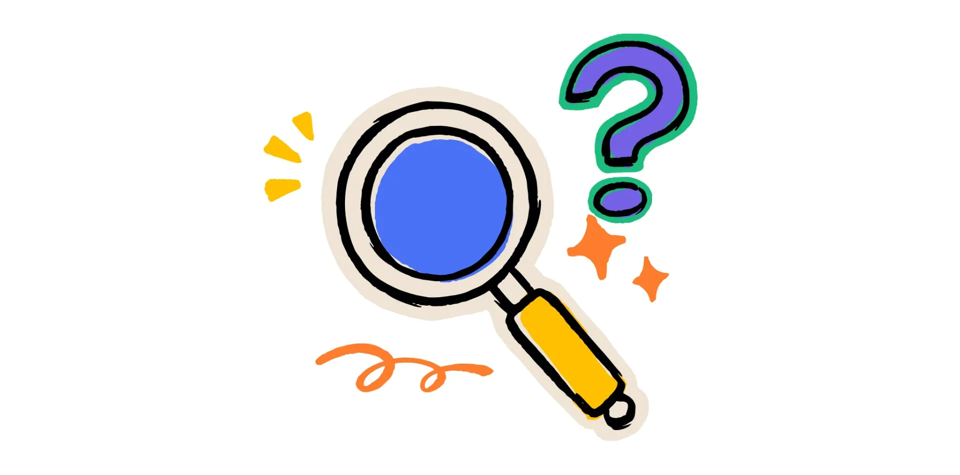 Illustration of a magnifying glass next to a question mark