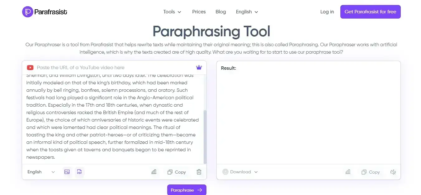 Parafrasist's Paraphrasing Tool