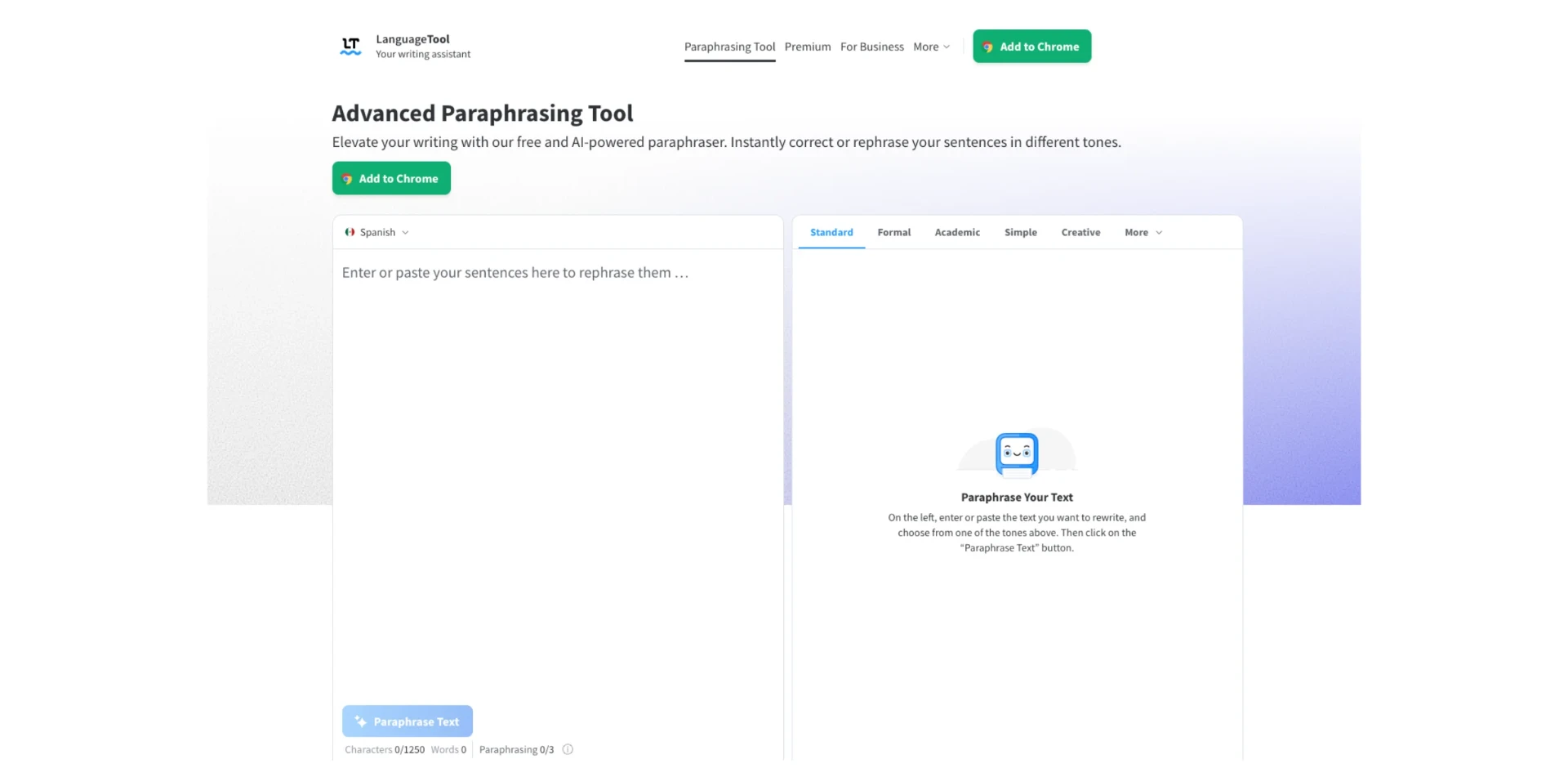 A screenshot of LanguageTool's paraphrasing tool