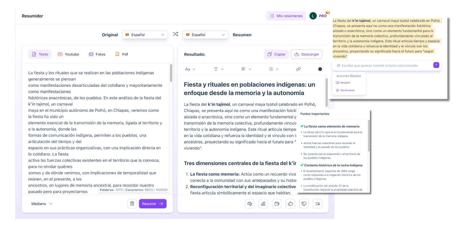 Resumen del texto “Fiesta y rituales en poblaciones indígenas” realizado con el resumidor online de Parafrasist